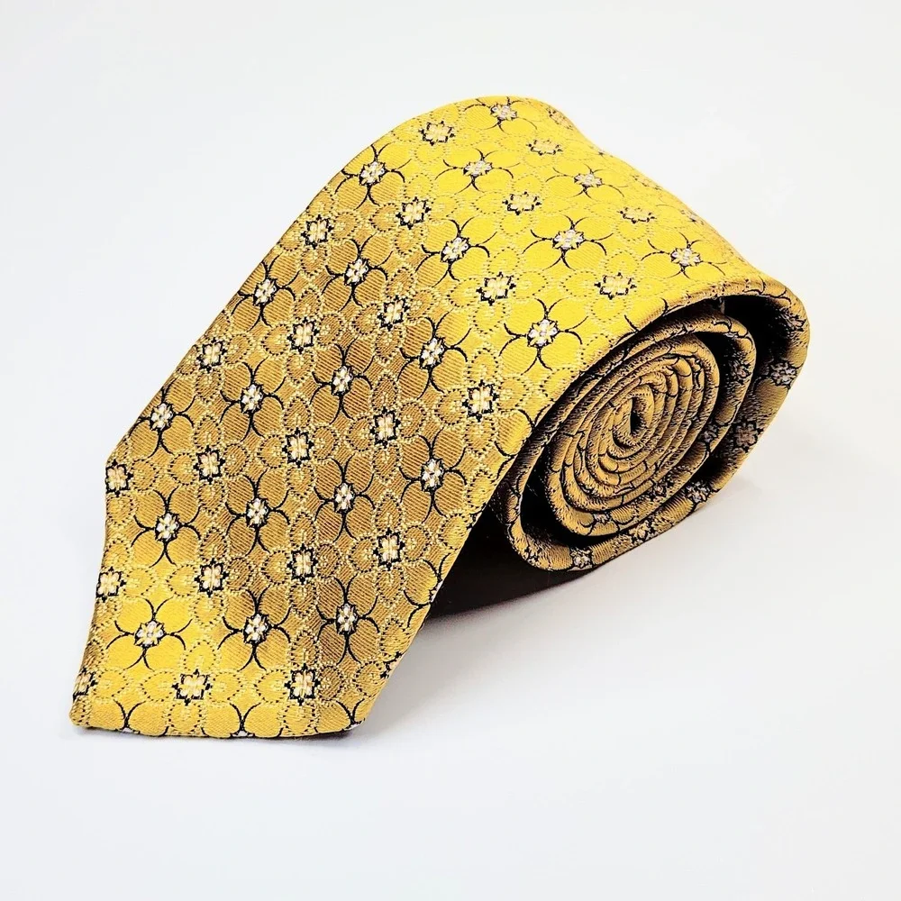 Ermenegildo Zegna Tie Mens One Size Yellow Floral Silk Jacquard Made In Italy